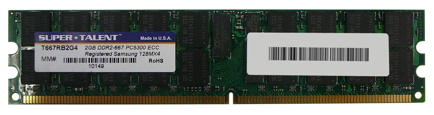 T667RB2G4 Super Talent 2GB PC2-5300 DDR2-667MHz ECC Registered CL5 240-Pin DIMM Dual Rank Memory Module