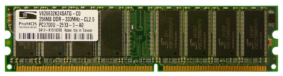 V826632K24SATG-C0 ProMOS 256MB PC2700 DDR-333MHz non-ECC Unbuffered CL2.5 184-Pin DIMM 2.5V Memory Module