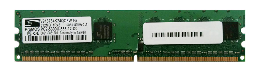 V916764K24QCFW-F5 ProMOS 512MB PC2-5300 DDR2-667MHz non-ECC Unbuffered CL5 240-Pin DIMM Single Rank Memory Module