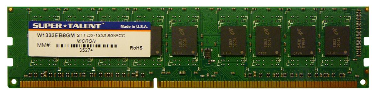W1333EB8GM Super Talent 8GB PC3-10600 DDR3-1333MHz ECC Unbuffered CL9 240-Pin DIMM Dual Rank Memory Module