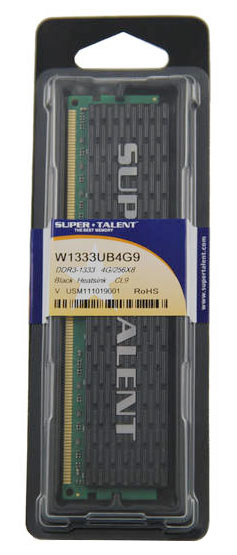 W1333UB4G9 Super Talent 4GB PC3-10600 DDR3-1333MHz non-ECC Unbuffered CL9 240-Pin DIMM Dual Rank Memory Module