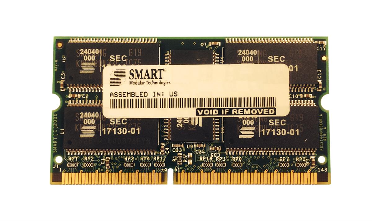 38L3246-A Smart Modular 256MB PC100 100MHz ECC Unbuffered CL2 144-Pin SoDimm Memory Module