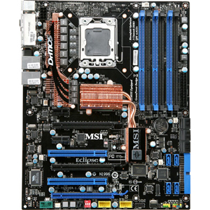 7520-010 MSI Eclipse SLI Socket LGA 1366 Intel X58 + ICH10R Chipset Core i7 Extreme Edition/ Core i7 Processors Support DDR3 6x DIMM 10x SATA2 3.0Gb/s ATX Motherboard (Refurbished)