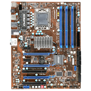 7522-019 MSI X58 PRO-E Socket LGA 1366 Intel X58 + ICH10R Chipset Core i7 Extreme Edition Core i7 Processors Support DDR3 6x DIMM 6x SATA 3.0Gb/s ATX Motherboard (Refurbished)