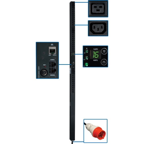 PDU3XVN10G16 Tripp Lite 3-Phase 6 x IEC 60320 C19, 30 x IEC 60320 C13 11KVA 220/230V 0U Vertical Rack-Mount Power Distribution Unit (PDU) (Refurbished)