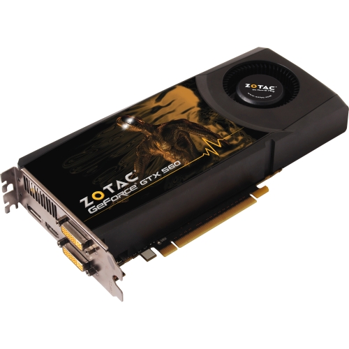 ZT-50708-10M Zotac GeForce GTX 560 Graphic Card 820 MHz Core 1GB DDR5 SDRAM PCI Express 2.0 x16 4008 MHz Memory Clock 2560 x 1600 SLI Fan Cooler DirectX 11.0, OpenGL 4.1, DirectCompute HDMI DisplayPort DVI