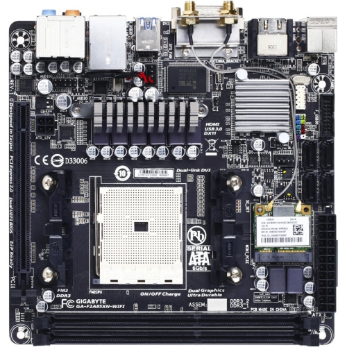 GA-F2A85XN-WIFI Gigabyte Socket FM2 AMD A58X Chipset AMD A-Series/ Athlon Series Processors Support DDR3 2x DIMM 4x SATA 6.0Gb/s Mini-ITX Motherboard (Refurbished)