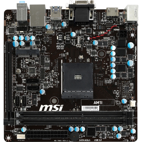 AM1I MSI Socket AM1 AMD APU Chipset AMD Athlon/ AMD Sempron Processors Support DDR3 2x DIMM 2x SATA 6.0Gb/s Mini-ITX Motherboard (Refurbished)