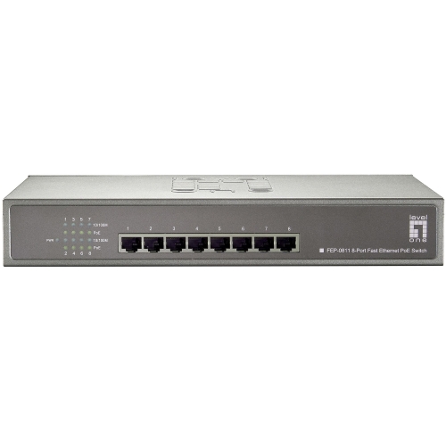 FEP-0811 LevelOne 8-Port PoE 10/100 Desktop Switch 8 x Fast Ethernet Network 2 Layer Supported Rack-mountable (Refurbished)