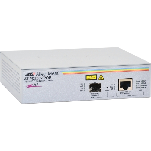 AT-PC2002/POE-30 Allied Telesis At Pc2002/poe Fiber Media Converter Ethernet, Fast Ethernet, Gigabit Ethernet 10base-t, 100base-tx, 1000base-t Rj-45 / Sfp (mini-gbic)