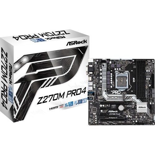 Z270M Pro4 ASRock Socket LGA 1151 Intel Z270 Chipset 7th/6th Generation Core i7 / i5 / i3 / Pentium / Celeron Processors Support DDR4 4x DIMM 6x SATA3 6.0Gb/s Micro-ATX Motherboard (Refurbished)