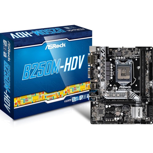 B250M-HDV ASRock Socket LGA 1151 Intel B250 Chipset 7th & 6th Generation Core i7 / i5 / i3 / Pentium / Celeron Processors Support DDR4 2x DIMM 6x SATA3 6.0Gb/s Micro-ATX Motherboard (Refurbished)