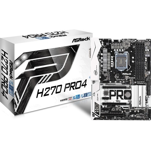 H270 Pro4 ASRock Socket LGA 1151 Intel H270 Chipset 7th/6th Generation Core i7 / i5 / i3 / Pentium / Celeron Processors Support DDR4 4x DIMM 6x SATA3 6.0Gb/s ATX Motherboard (Refurbished)