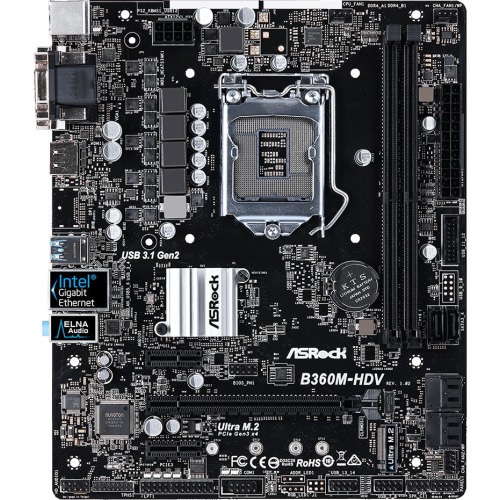 B360M-HDV ASRock Socket LGA 1151 Intel B360 Chipset 9th & 8th Generation Core i7 / i5 / i3 Processors Support DDR4 2x DIMM 6x SATA3 6.0Gb/s Micro-ATX Motherboard (Refurbished)