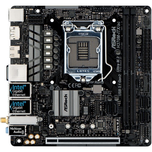 H370M-ITX/AC ASRock Socket LGA 1151 Intel H370 Chipset 8th Generation Core i7 / i5 / i3 Processors Support DDR4 2x DIMM 6x SATA3 6.0Gb/s Mini-ITX Motherboard (Refurbished)