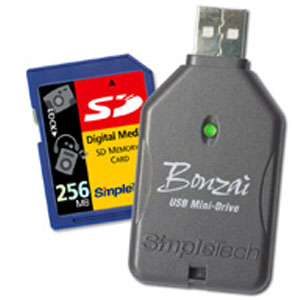 STI-US2SD/256 SimpleTech Bonzai Usb Mini Drive With 256mb Card