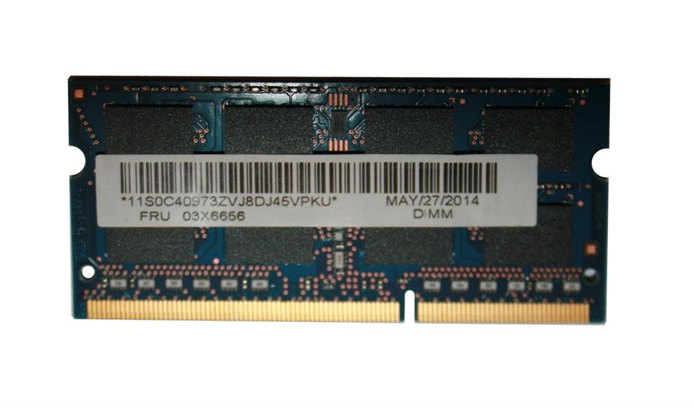 03X6656 Lenovo 4GB PC3-12800 DDR3-1600MHz non-ECC Unbuffered CL11 204-Pin SoDimm 1.35V Low Voltage Single Rank Memory Module