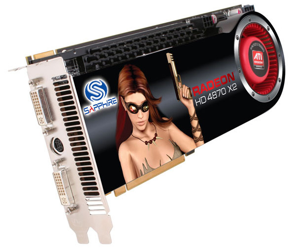 100251SR Sapphire Radeon HD 4870 X2 2GB GDDR5 512-Bit (2x 256-Bit) PCI Express 2.0 x16 Dual DVI/ HDMI/ HDTV/ S-Video Out/ HDCP Ready/ CrossFireX Support Video Graphics Card