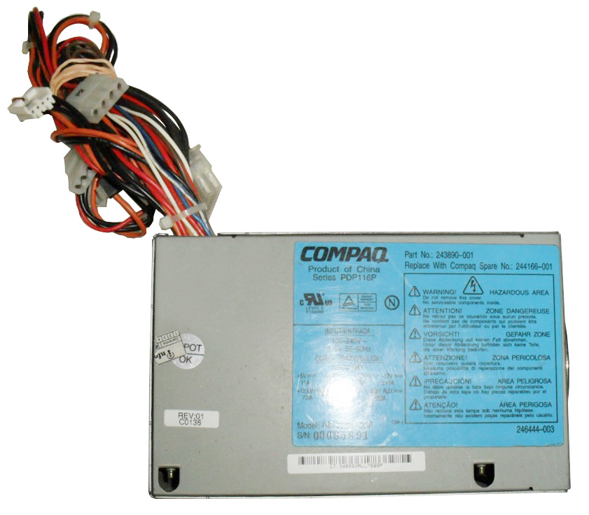 244166-001 HP 250-Watts 120-240V AC 20-Pin Power Supply with Active PFC for EVO D500/ 300 Desktop System