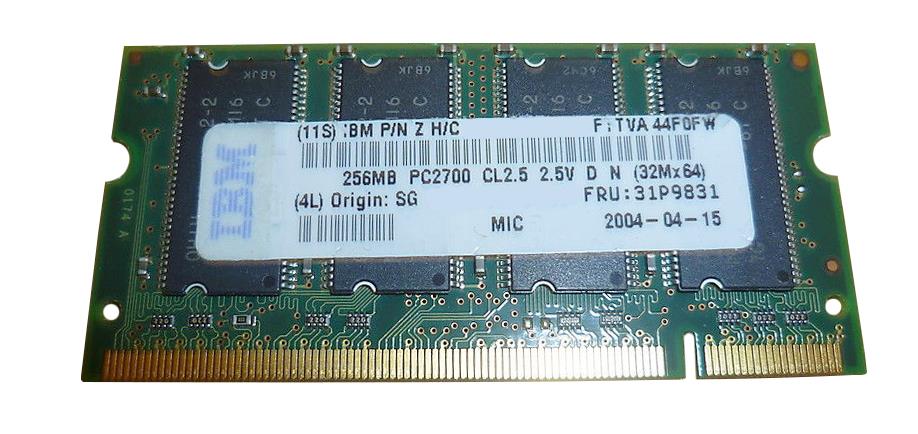 31P9831 IBM 256MB PC2700 DDR-333MHz non-ECC Unbuffered CL2.5 200-Pin SoDimm Memory Module