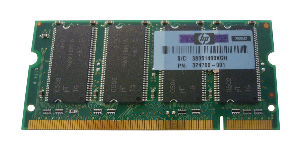 324700-001 HP 256MB PC2700 DDR-333MHz non-ECC Unbuffered CL2.5 200-Pin SoDimm Memory Module
