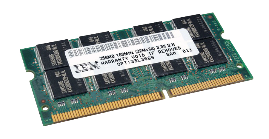 33L3069 Lenovo 256MB PC100 100MHz non-ECC Unbuffered CL2 144-Pin SoDimm Memory Module