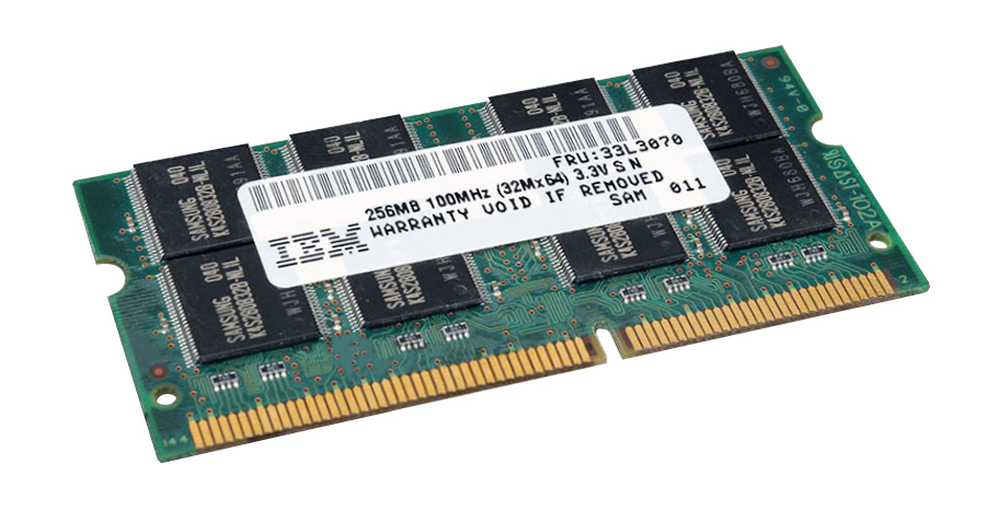 33L3070 IBM 256MB PC100 100MHz non-ECC Unbuffered CL2 144-Pin SoDimm Memory Module