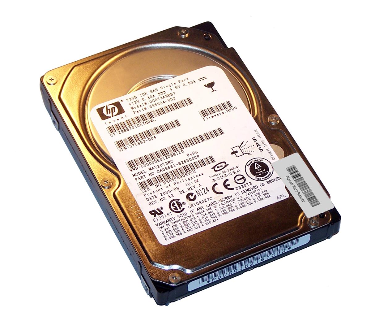 375863-004 HP 72GB 10000RPM SAS 3Gbps Hot Swap 2.5-inch Internal Hard Drive with Tray