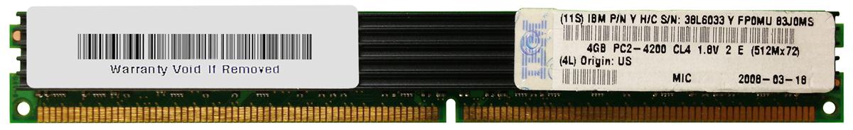 38L6033 IBM 4GB PC2-4200 DDR2-533MHz ECC Registered CL4 240-Pin DIMM Very Low Profile (VLP) Quad Rank Memory Module