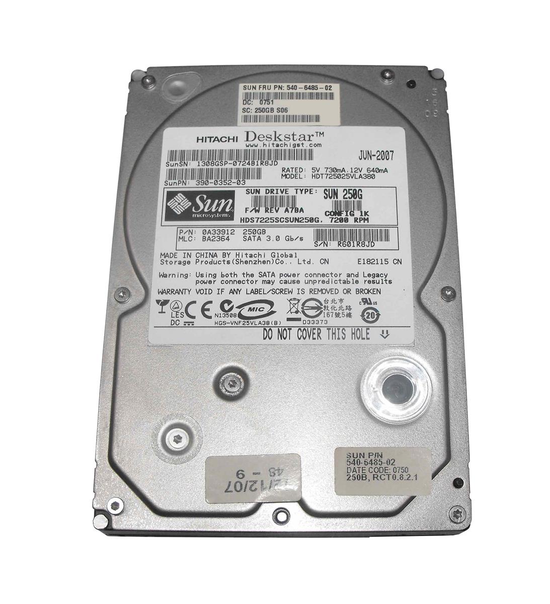 390-0352-03 Sun 250GB 7200RPM SATA 3Gbps 8MB Cache 3.5-inch Internal Hard Drive