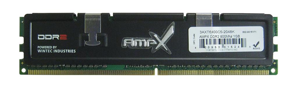 3AXT6400C5-2048K Wintec AMPX 2GB Kit (2 X 1GB) PC2-6400 DDR2-800MHz non-ECC Unbuffered CL6 240-Pin DIMM Memory
