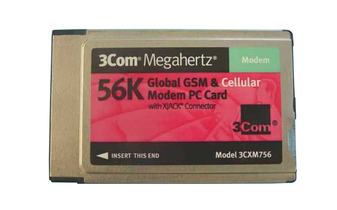 3CXM756-LAT 3Com MegaHertz 56K GSM Cell PCMCIA Modem Card with X Jack Connector