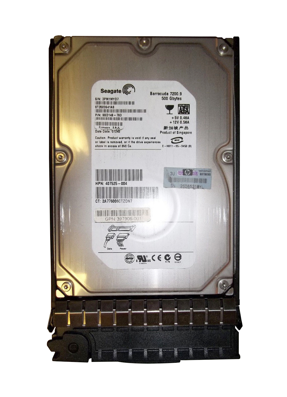 407525-004N HP 500GB 7200RPM SATA 3Gbps Hot Swap 3.5-inch Internal Hard Drive