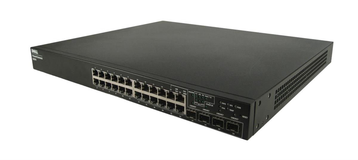 469-3416 Dell PowerConnect 6224 24-Ports 10/100/1000BASE-T + 4 x shared SFP GbE Managed Switch (NOB) (Refurbished)
