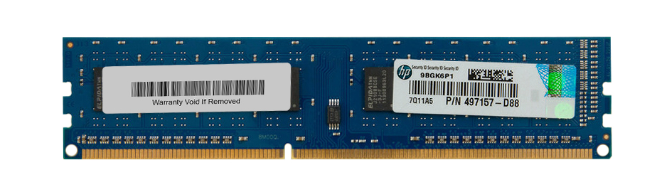 497157-D88 HP 2GB PC3-10600 DDR3-1333MHz non-ECC Unbuffered CL9 240-Pin DIMM Single Rank Memory Module
