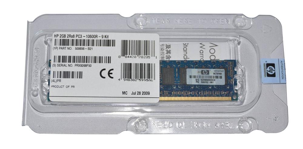 500656-B21 HP 2GB PC3-10600 DDR3-1333MHz ECC Registered CL9 240-Pin DIMM Dual Rank Memory Module