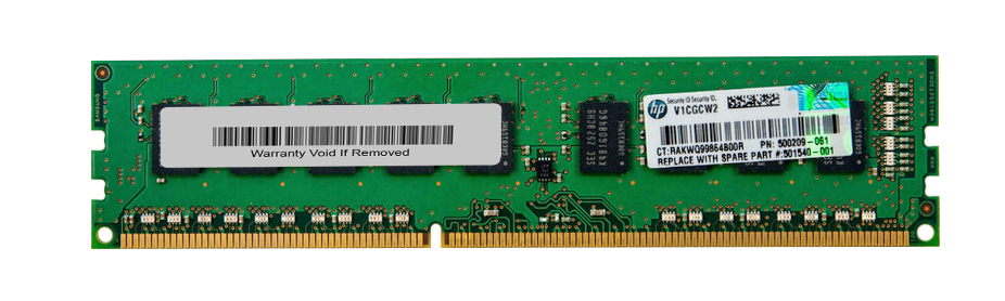501540-001 HP 2GB PC3-10600 DDR3-1333MHz ECC Unbuffered CL9 240-Pin DIMM Dual Rank Memory Module for ProLiant G6 Series Servers