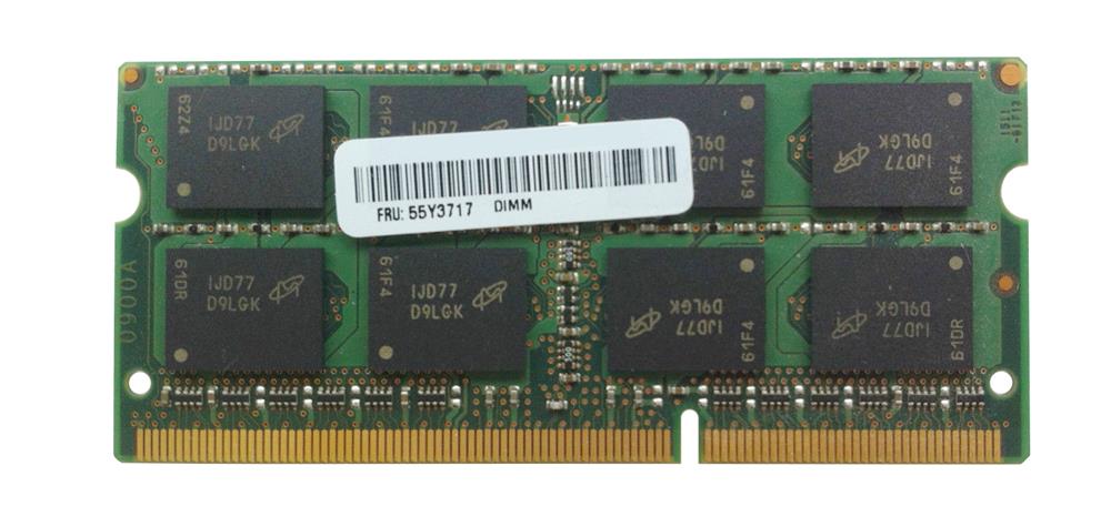 55Y3717 IBM 4GB PC3-10600 DDR3-1333MHz non-ECC Unbuffered CL9 204-Pin SoDimm Dual Rank Memory Module