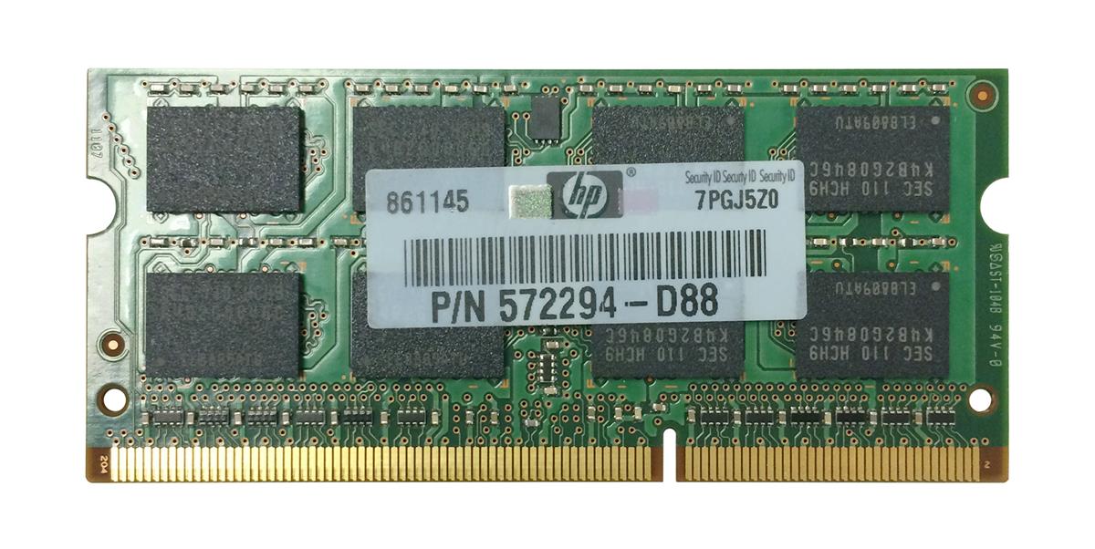 572294-D88 HP 4GB PC3-10600 DDR3-1333MHz non-ECC Unbuffered CL9 204-Pin SoDimm Dual Rank Memory Module