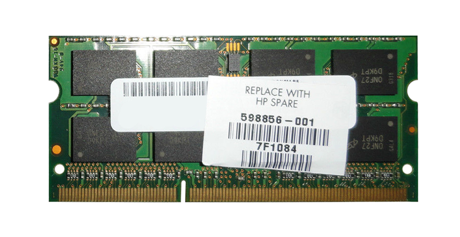 598856-001 HP 2GB PC3-10600 DDR3-1333MHz non-ECC Unbuffered CL9 204-Pin SoDimm Single Rank Memory Module