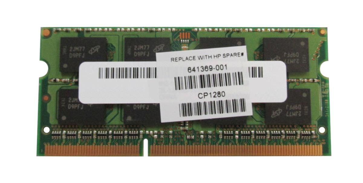 641369-001 HP 4GB PC3-12800 DDR3-1600MHz non-ECC Unbuffered CL11 204-Pin SoDimm Dual Rank Memory Module