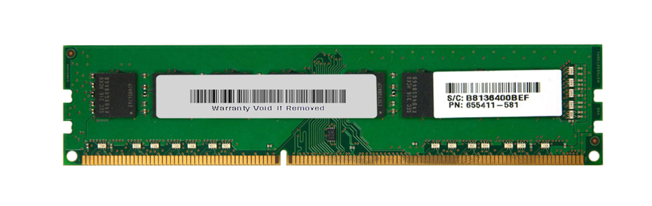 655411-581 HP 8GB PC3-12800 DDR3-1600MHz non-ECC Unbuffered CL11 240-Pin DIMM Dual Rank Memory Module