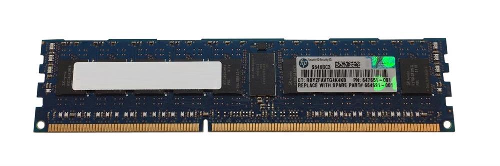 664691-001 HP 8GB PC3-12800 DDR3-1600MHz ECC Registered CL11 240-Pin DIMM Single Rank Memory Module