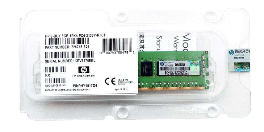 726718-S21 HP 8GB PC4-17000 DDR4-2133MHz Registered ECC CL15 288-Pin DIMM 1.2V Single Rank Memory Module