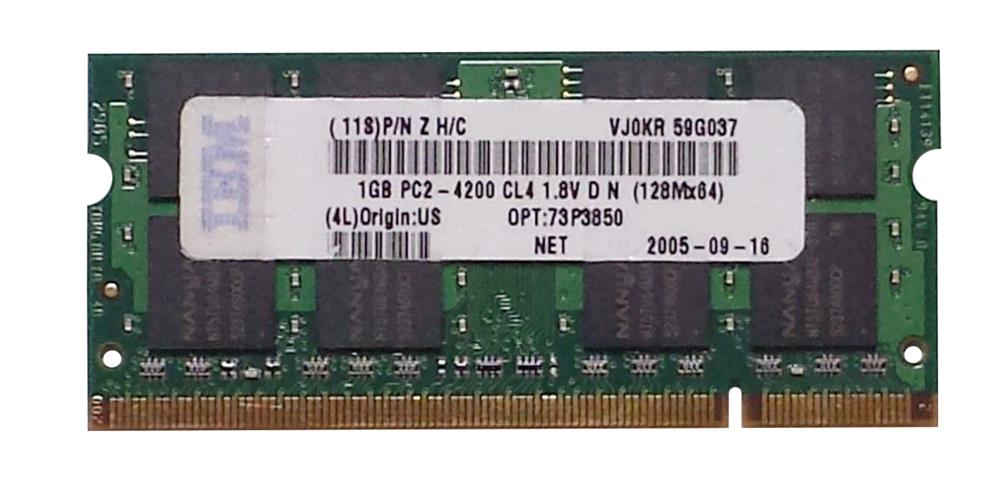 73P3850 IBM 1GB PC2-4200 DDR2-533MHz non-ECC Unbuffered CL4 200-Pin SoDimm Memory Module