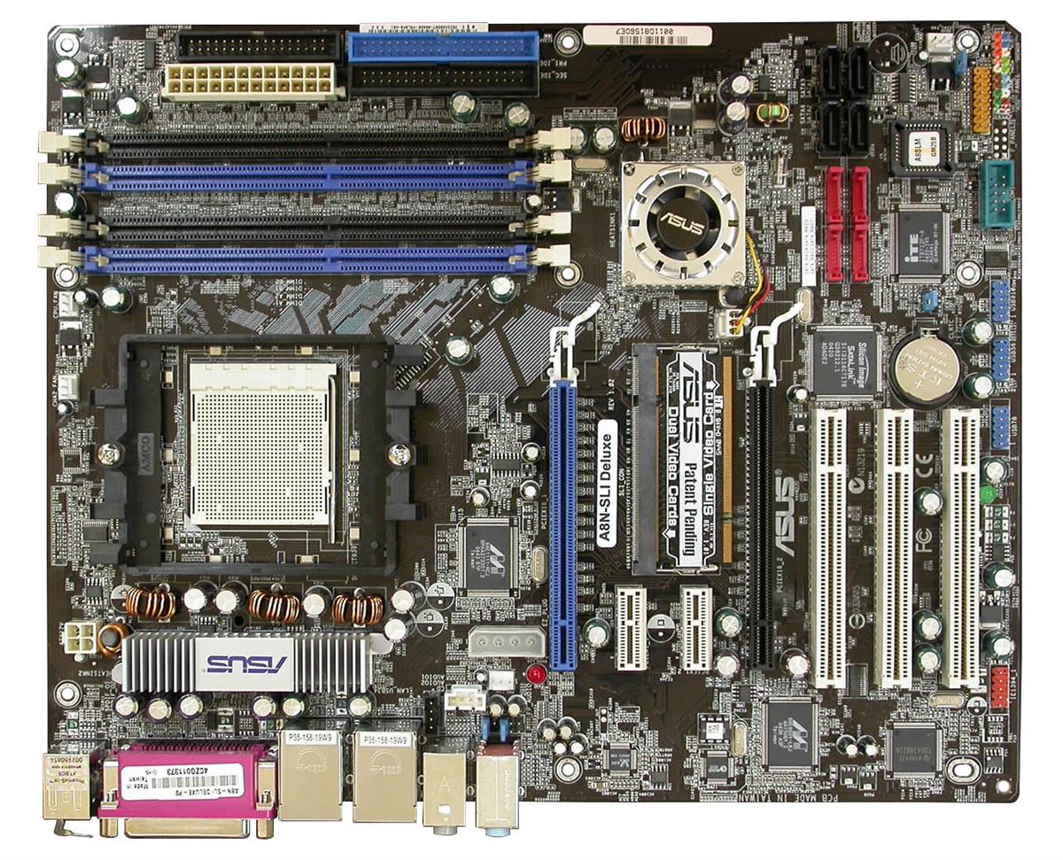 A8NSLIDELUXE ASUS A8N-SLI Deluxe Nvidia nForce4 SLI Chipset AMD Athlon 64 X2/ Athlon 64 FX/ Athlon 64 Processors Support DDR 4x DIMM 4x SATA 3.0Gb/s ATX Motherboard (Refurbished)