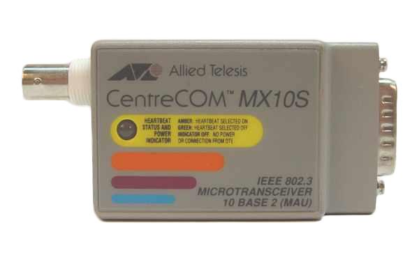 AT-MX10S Allied Telesis Slim-Line CentreCOM MX10S IEEE 802.3 10Mbps 10Base-2 BNC Connector Micro MAU Transceiver Module