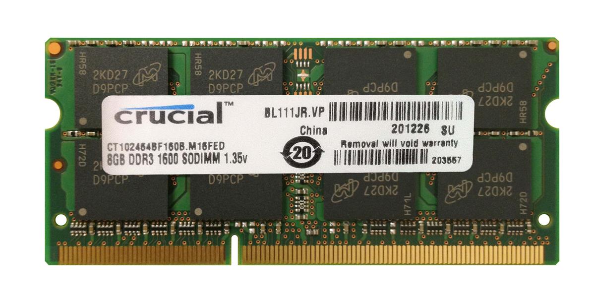 CT102464BF160B.M16FED Crucial 8GB PC3-12800 DDR3-1600MHz non-ECC Unbuffered CL11 204-Pin SoDimm 1.35V Low Voltage Dual Rank Memory Module