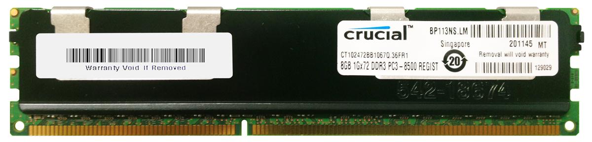 CT102472BB1067Q Crucial 8GB PC3-8500 DDR3-1066MHz Registered ECC CL7 240-Pin DIMM Quad Rank Memory Module