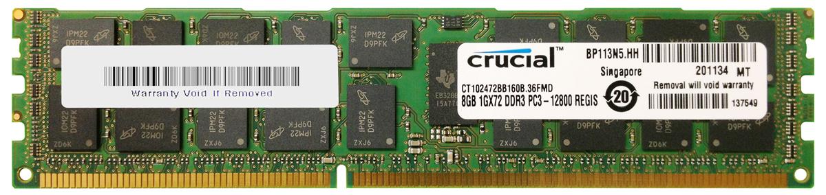 CT102472BB160B.36FMD Crucial 8GB PC3-12800 DDR3-1600MHz Registered ECC CL11 240-Pin DIMM Dual Rank Memory Module